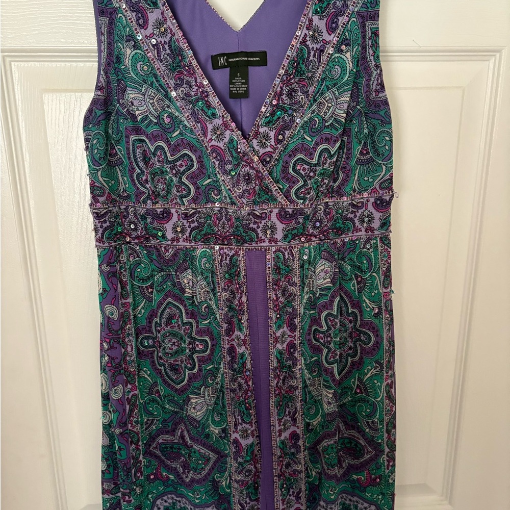 INC International Concepts Paisley Maxi Dress in Purple and Green